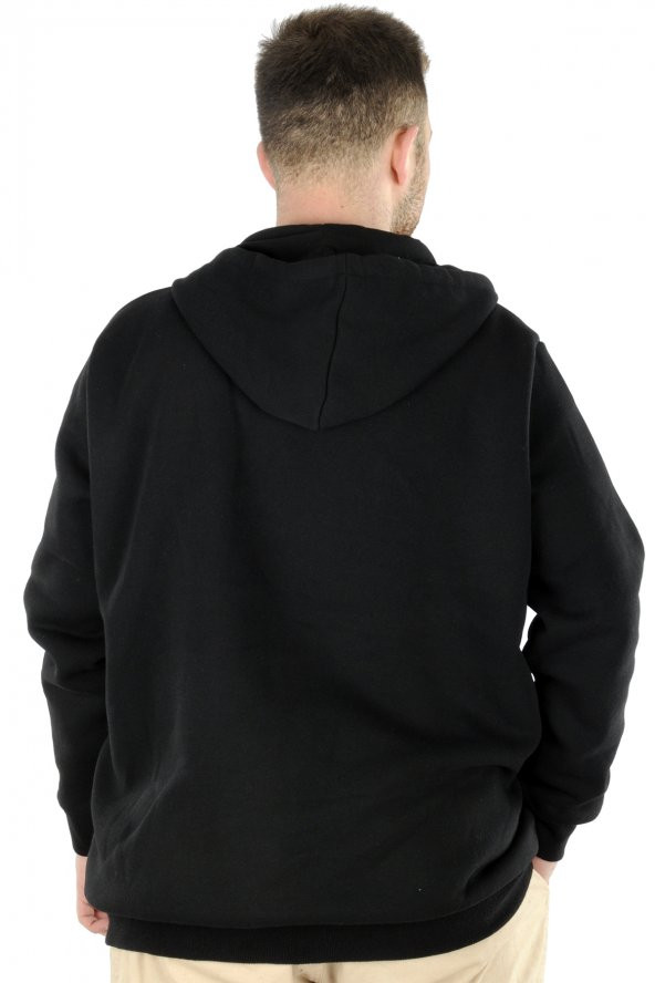 Mode XL Büyük Beden Erkek Sweatshirt Zippered Recycle B20533 Siyah - Resim 4