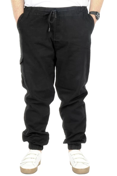 Mode XL Büyük Beden Pantolon Gabardin Kargo Jogger Doğa 21927 Siyah ürün görseli 1