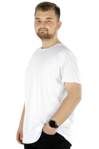Mode XL Büyük Beden Likralı T-shirt Bisiklet Yaka 20149  Beyaz - Resim 2