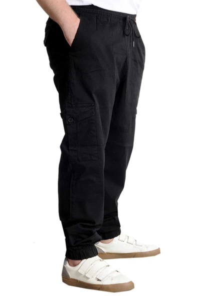 Mode XL Büyük Beden Pantolon Gabardin Kargo Jogger Doğa 21927 Siyah - Resim 4