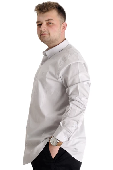 Mode XL Büyük Beden Erkek Klasik Gömlek Likralı 20351 Gri - 2