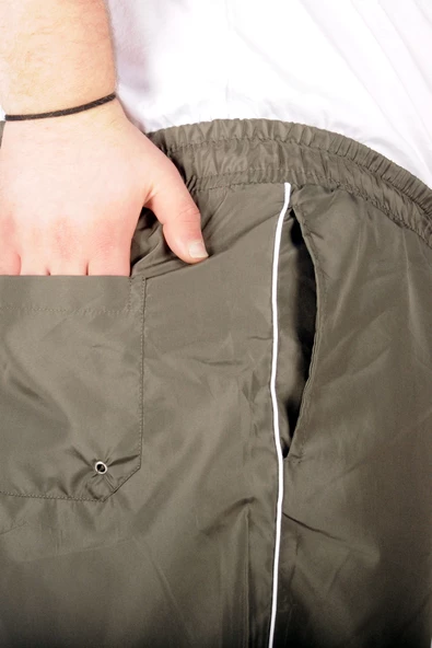 Mode XL Büyük Beden Deniz Şortu White Line 21451 Haki - 4