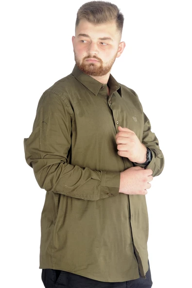 Mode XL Büyük Beden Erkek Klasik Gömlek Likralı 20351 Haki - Resim 2