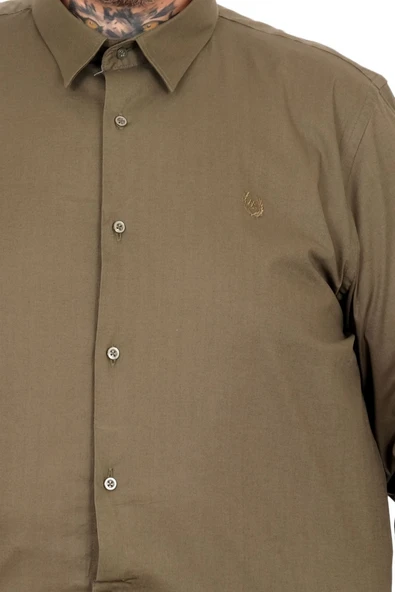 Mode XL Büyük Beden Erkek Klasik Gömlek Likralı 20351 Haki - Resim 8