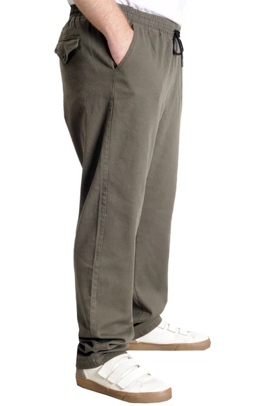 Mode XL Büyük Beden Erkek Gabardin Kargo Jogger Pantolon Doğa 21928 Haki - 3