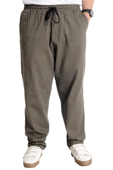 Mode XL Büyük Beden Erkek Gabardin Kargo Jogger Pantolon Doğa 21928 Haki - 1