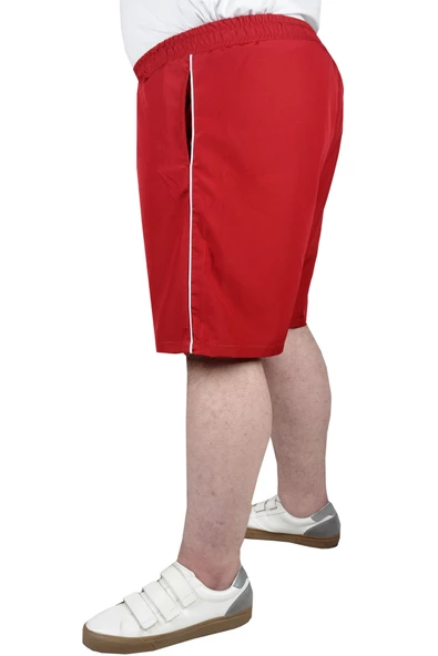 Mode XL Büyük Beden Erkek Deniz Şortu White Line 21451 Bordo - Resim 2