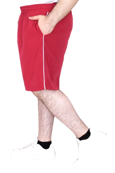 Mode XL Büyük Beden Erkek Deniz Şortu White Line 21451 Bordo - Resim 10