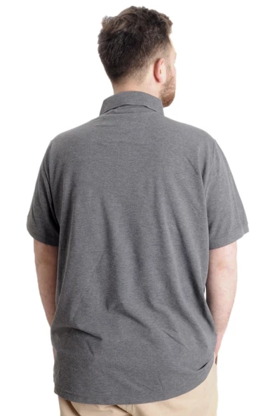Mode XL Battal Beden Erkek Tshirt Polo Yaka Cepli Klasik Pike 20552 Antramelanj - 5
