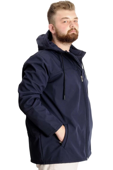 Mode XL Büyük Beden Erkek Kapüşonlu Mont Waterproof Softshell 21235 Lacivert - 3