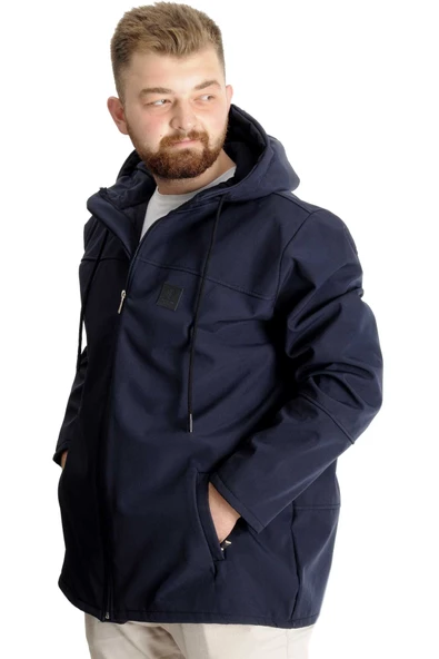 Mode XL Büyük Beden Erkek Kapüşonlu Mont Waterproof Softshell 21235 Lacivert - 2