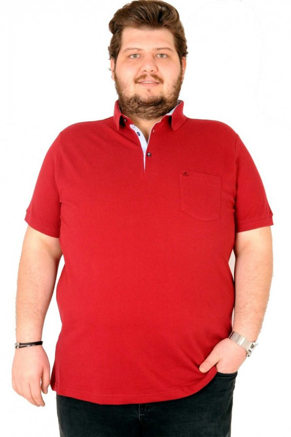 Mode XL T-Shirt Polo Yaka Cepli Klasik Pike 18552 Bordo