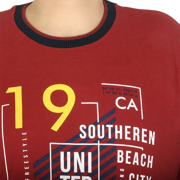 Mode XL Büyük Beden Erkek Sweatshirt Beach City 19136 Bordo - Resim 8