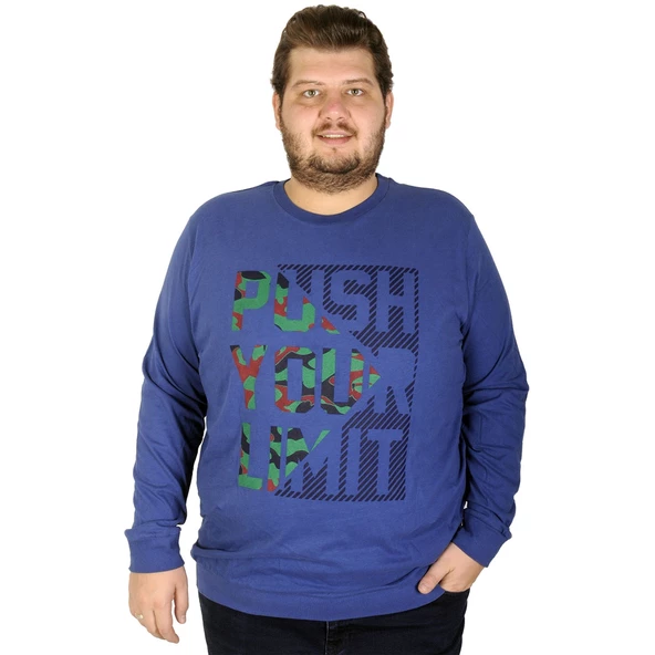 Mode XL Büyük Beden Erkek Sweatshirt Push Your Limit 19134 Indigo
