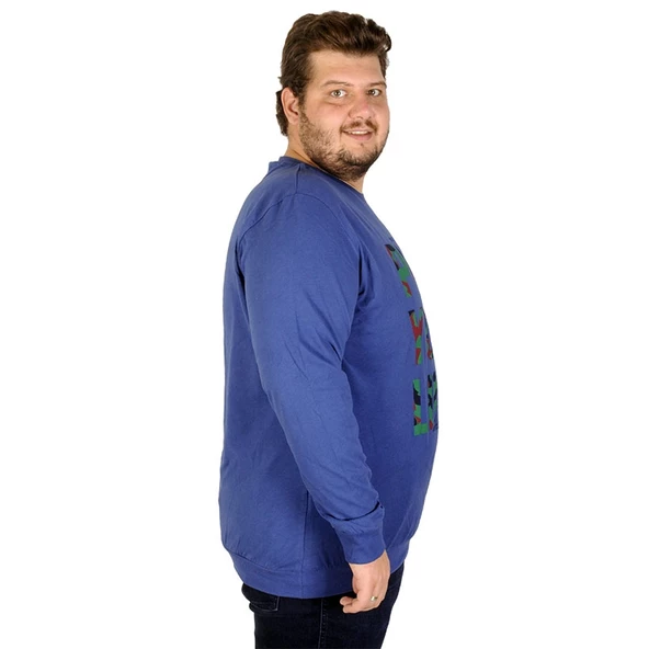 Mode XL Büyük Beden Erkek Sweatshirt Push Your Limit 19134 Indigo - 3