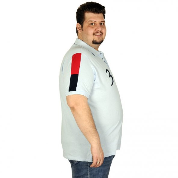 Mode XL Büyük Beden Erkek T-Shirt Polo All The Game 19431 Buz Mavi - 3