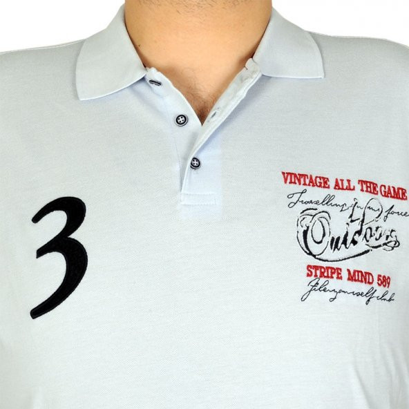 Mode XL Büyük Beden Erkek T-Shirt Polo All The Game 19431 Buz Mavi - 4