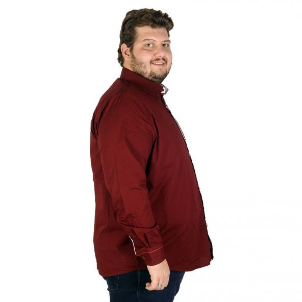 Mode XL Büyük Beden Erkek Uzun Kol Gömlek Nakışlı Biyeli 19303 Bordo - 3
