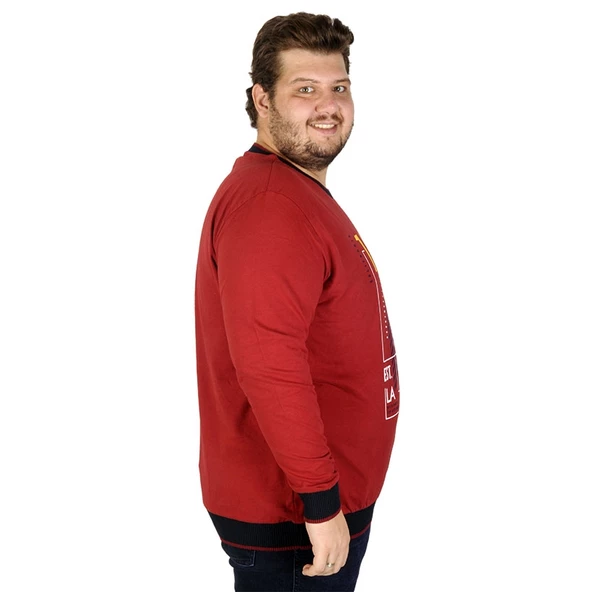 Mode XL Büyük Beden Erkek Sweatshirt Beach City 19136 Bordo - Resim 7