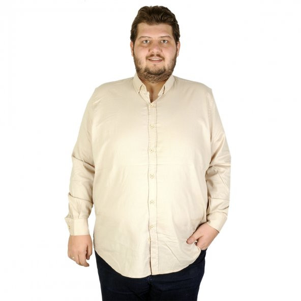 Mode XL Büyük Beden Erkek Gömlek Uzun Kol Cepsiz 19305 Bej - 1