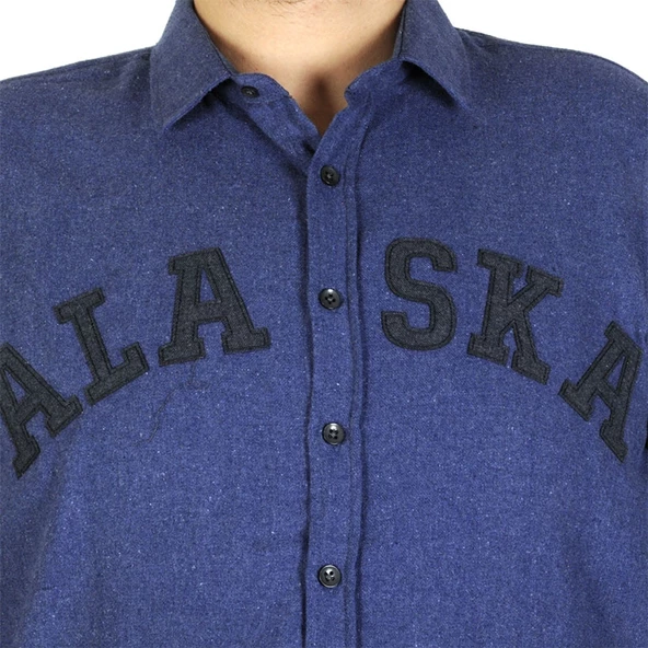 Mode XL Büyük Beden Erkek Gomlek U.Kol Alaska Applique 19300 İndigo - 4