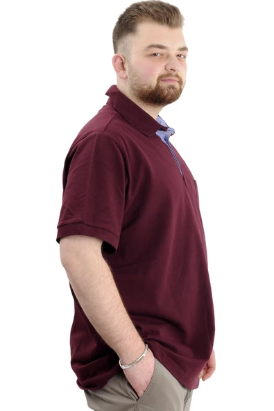 Mode XL Battal Beden Erkek Tshirt Polo Yaka Cepli Klasik Pike 20552 Mürdüm - 10
