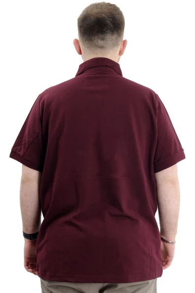 Mode XL Battal Beden Erkek Tshirt Polo Yaka Cepli Klasik Pike 20552 Mürdüm - 11