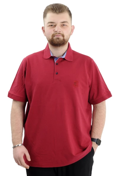 Mode XL Battal Beden Erkek Tshirt Polo Yaka Nakışlı Klasik Pike 20553 Bordo ürün görseli