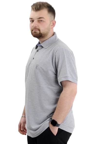 Mode XL Battal Beden Erkek Tshirt Polo Yaka Nakışlı Klasik Pike 20553 Gimelanj - Resim 3