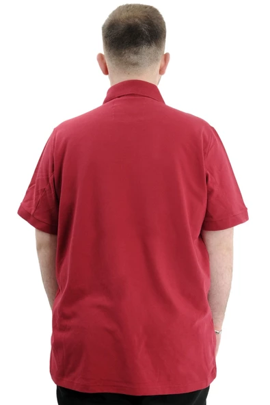 Mode XL Battal Beden Erkek Tshirt Polo Yaka Nakışlı Klasik Pike 20553 Bordo - Resim 5
