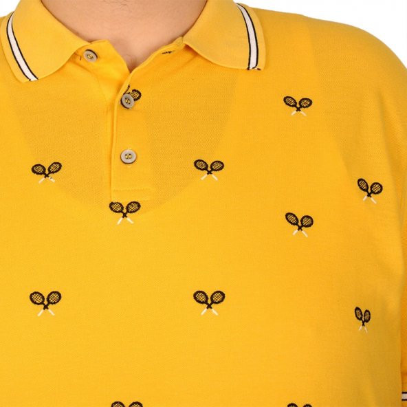 Mode XL Büyük Beden Tshirt Polo Yaka Tennis Racket 20412 Hardal - 4