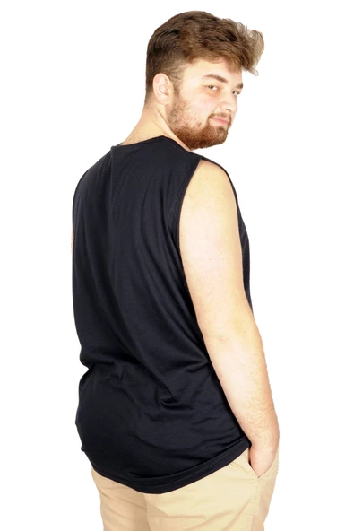 Mode XL Battal Beden Erkek Kolsuz Tshirt Düz 20003 Lacivert - 5