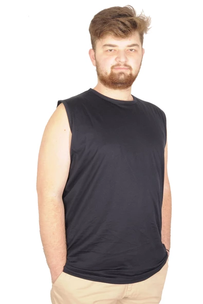 Mode XL Battal Beden Erkek Kolsuz Tshirt Düz 20003 Lacivert - 4