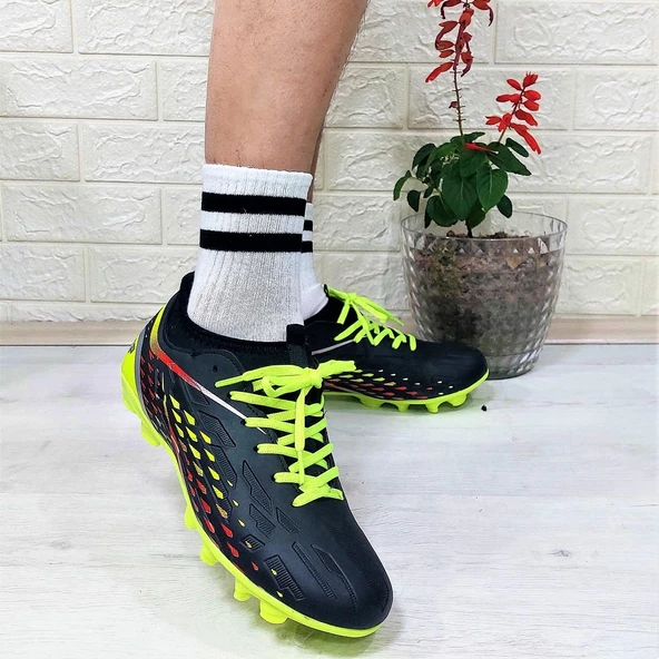 M.P 1359 Siyah-Sarı Termal Likralı Krampon Futbol Ayakkabı - Resim 5