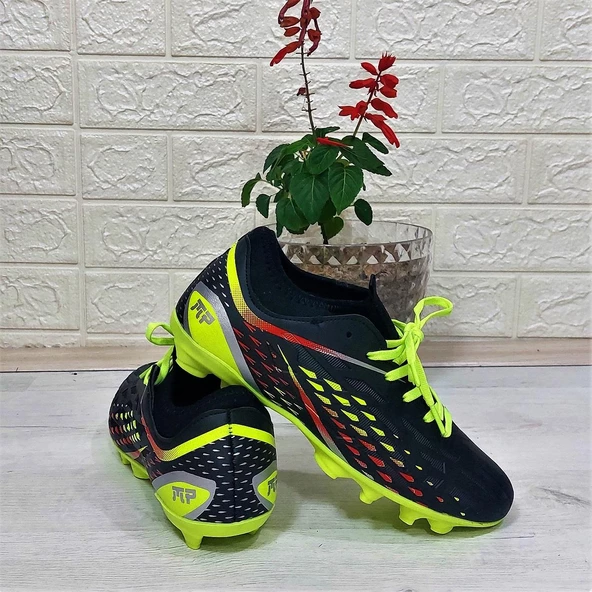 M.P 1359 Siyah-Sarı Termal Likralı Krampon Futbol Ayakkabı - Resim 8