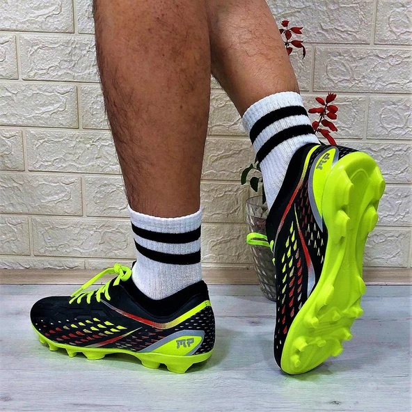 M.P 1359 Siyah-Sarı Termal Likralı Krampon Futbol Ayakkabı - Resim 6