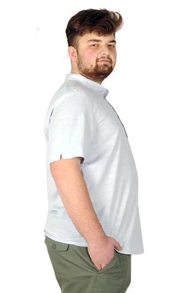 Mode XL Buyuk Beden Erkek Kısa Kol Hakim Yaka 20387 Mavi - Resim 7