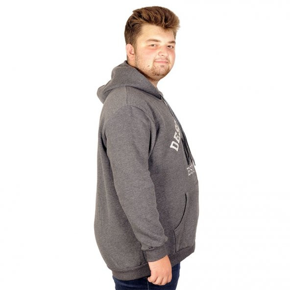 Mode XL Erkek Sweatshirt Kapşon Cep Zippered 20540 Antramelanj - 3