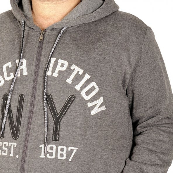 Mode XL Erkek Sweatshirt Kapşon Cep Zippered 20540 Antramelanj - 4