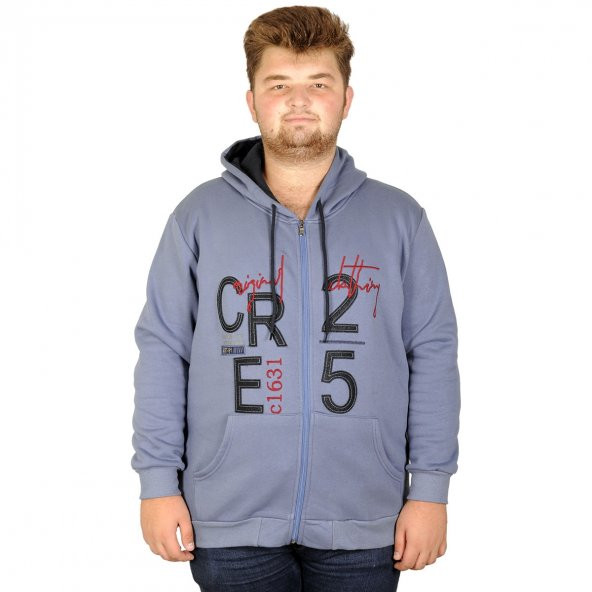 Mode XL Erkek Sweatshirt Kapşon Cep Zippered Est-91 20539 Mavi