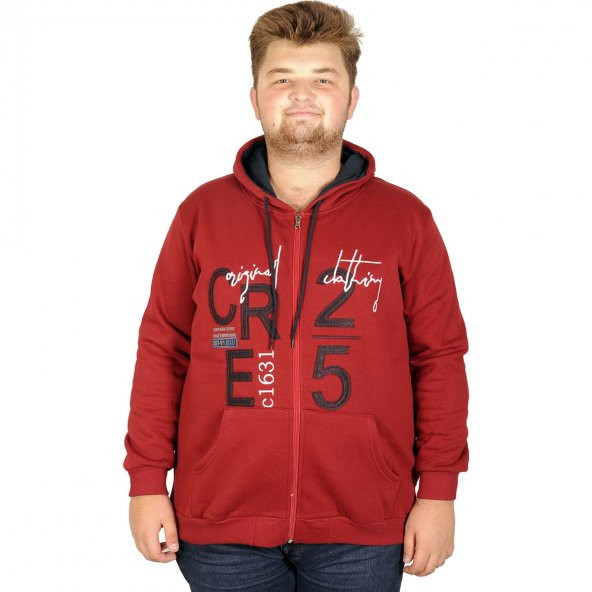 Mode XL Erkek Sweatshirt Kapşon Cep Zippered Est-91 20539 Bordo