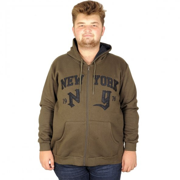 Mode XL Erkek Sweatshirt Kapşonlu New-york 20538 Haki