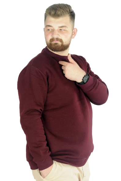 Mode XL Erkek Sweatshirt Bisiklet Yaka Basic 20131 Mürdüm - Resim 2