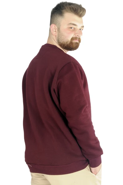 Mode XL Erkek Sweatshirt Bisiklet Yaka Basic 20131 Mürdüm - Resim 3