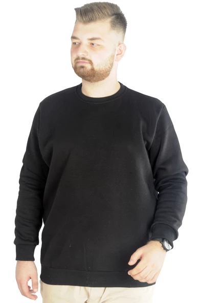 Mode XL Erkek Sweatshirt Bisiklet Yaka Basic 20131 Siyah - 5