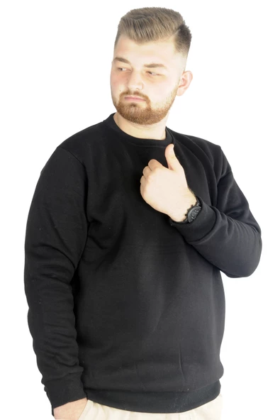 Mode XL Erkek Sweatshirt Bisiklet Yaka Basic 20131 Siyah - 4