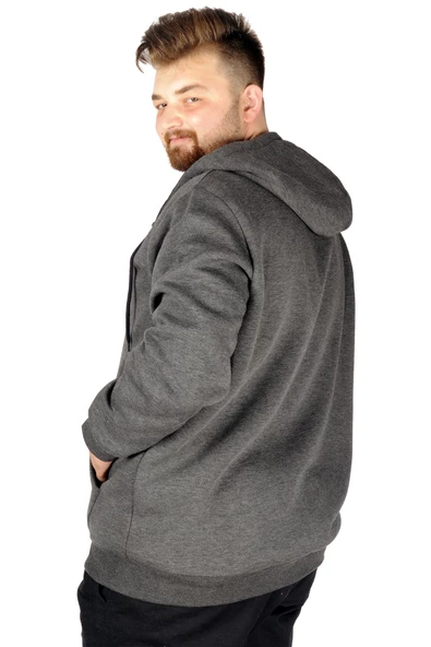 Mode XL Büyük Beden Erkek Sweat Zippered Basic 20543 Antramelanj - Resim 2