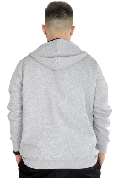 Mode XL Erkek Sweatshirt Kapşonlu Zippered Basic 20543 Grimelanj - Resim 2