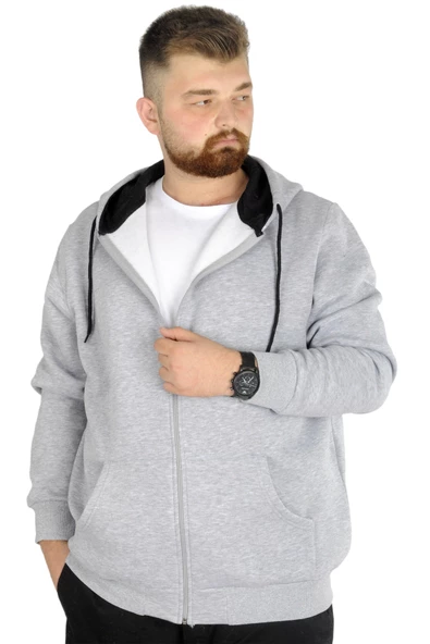 Mode XL Erkek Sweatshirt Kapşonlu Zippered Basic 20543 Grimelanj ürün görseli