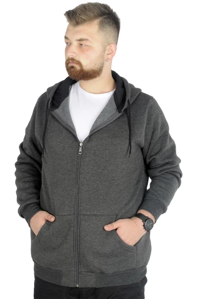 Mode XL Büyük Beden Erkek Sweat Zippered Basic 20543 Antramelanj ürün görseli